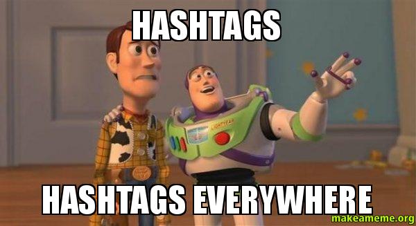 sherriff woody and buzz lightyear from Toy Story discussing hashtags