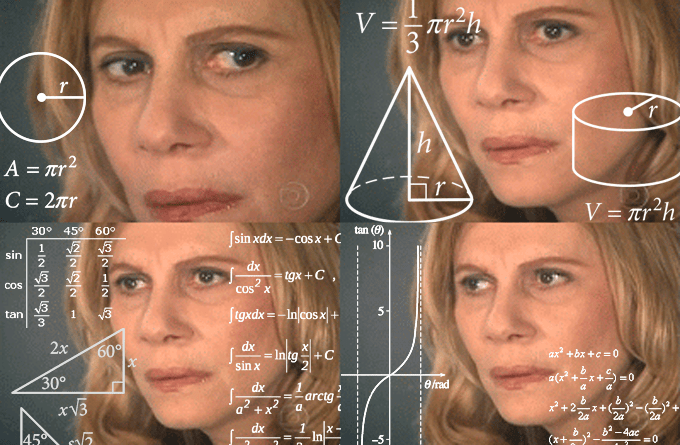 woman thinking about complex mathematical equations