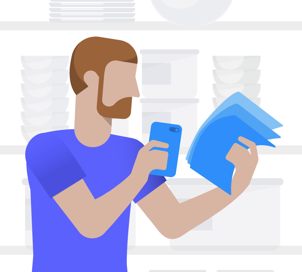 Illustration of an accountant looking at invoices