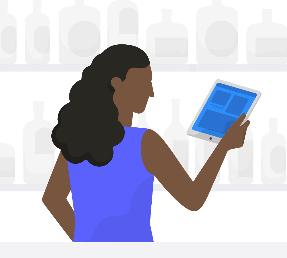Illustration of a bar manager taking inventory
