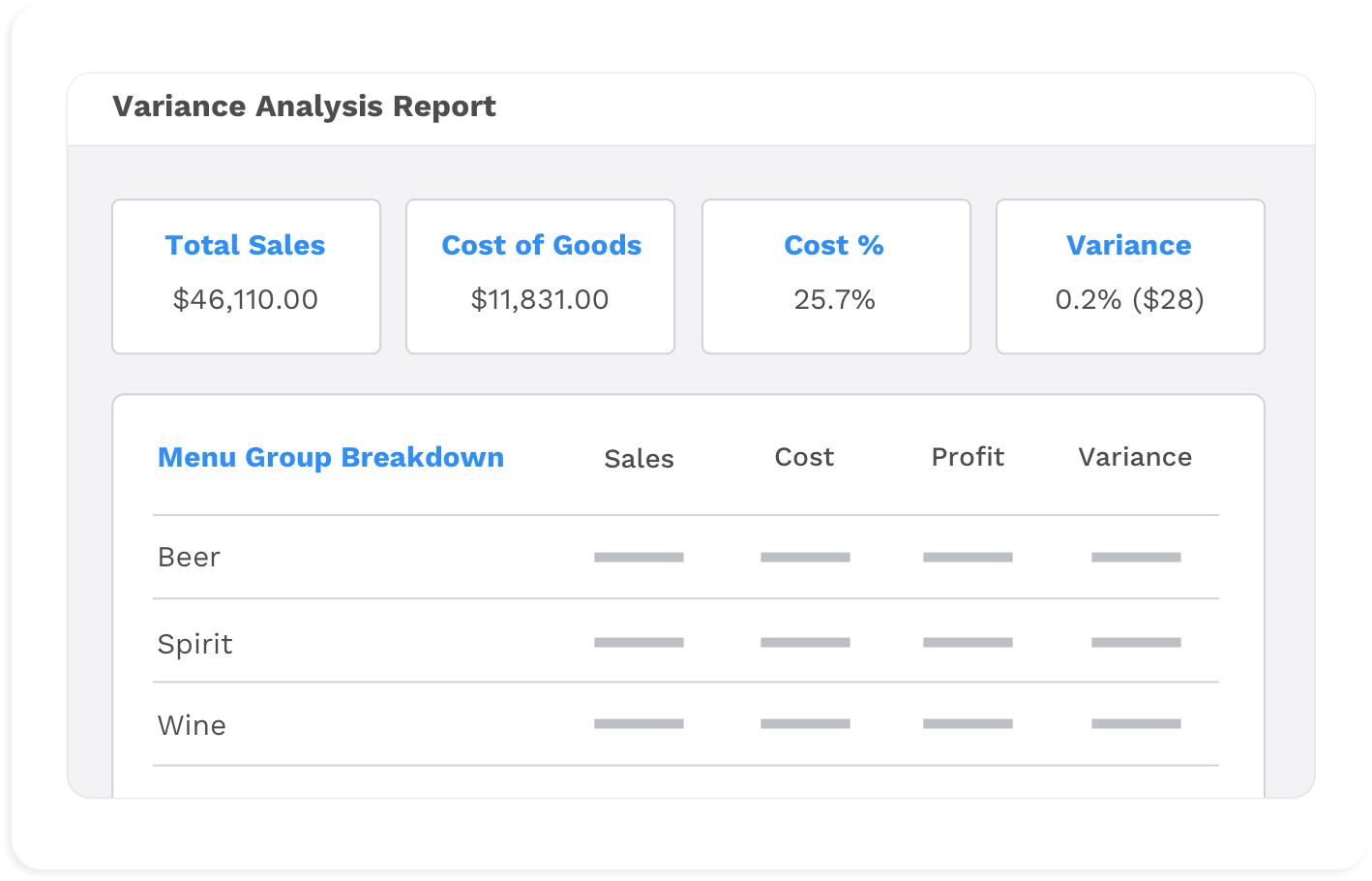 A mock-up of Bevspot's Sales reporting tool